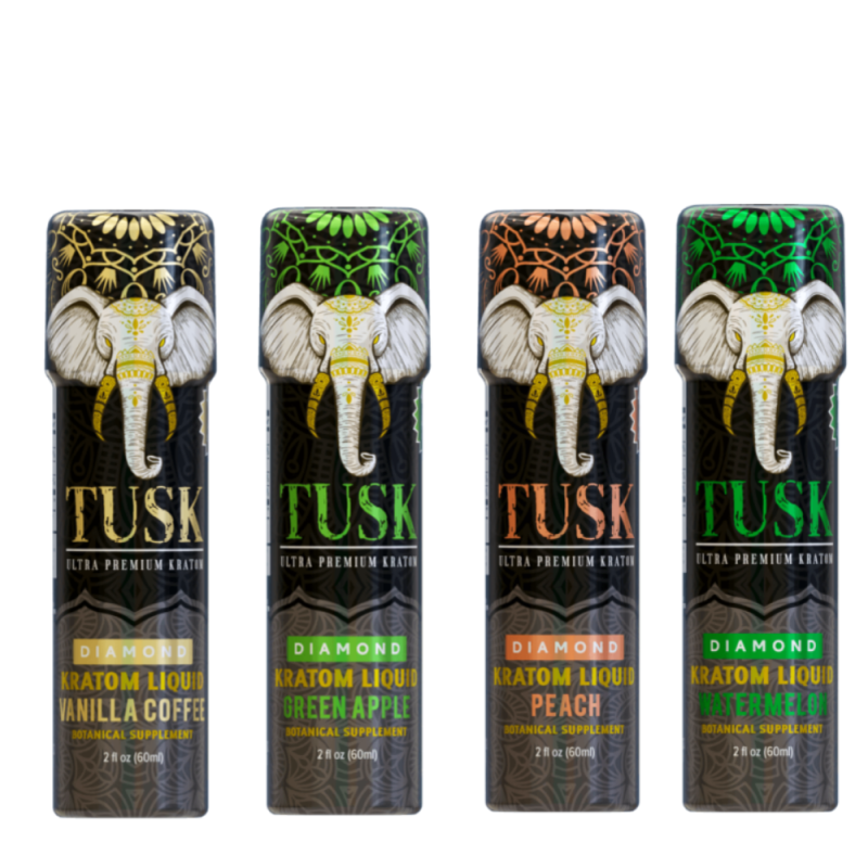 Tusk Diamond Extract Kratom Shot showcasing a 450mg bottle designed for intense effects and convenience, perfect for experienced users.