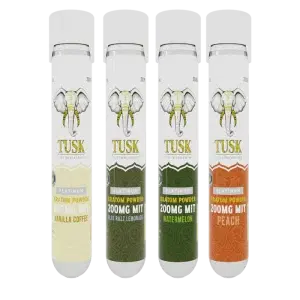 Tusk Platinum Powder Water-Soluble Nano Extract 200mg in a sleek package, showcasing its fine kratom extract designed for quick absorption and enhanced effects.